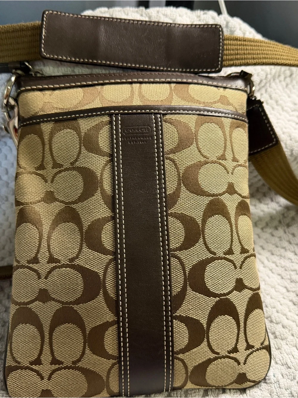 Coach Signature Canvas Messenger Bag in Tan and Brown